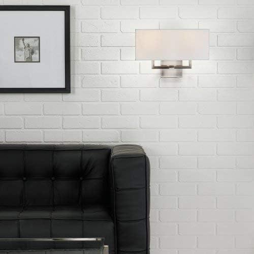 Brushed Nickel 2-Light Wall Sconce with White Fabric Shade