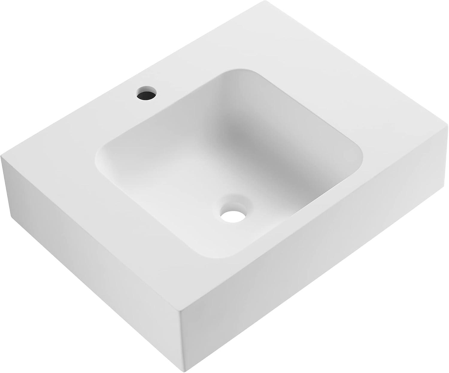 Matte White Solid Surface Square Wall-Mount Bathroom Sink