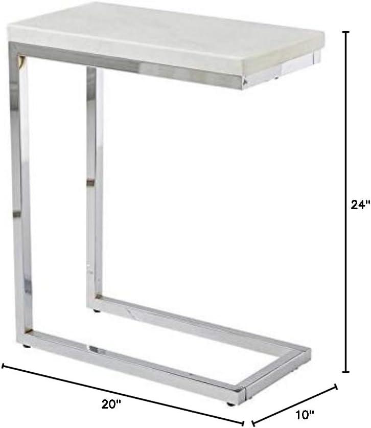 Echo Chairside Table White - Steve Silver Co.: Contemporary Metal Frame, Marble Top, Fixed Shelf, Feet Levelers