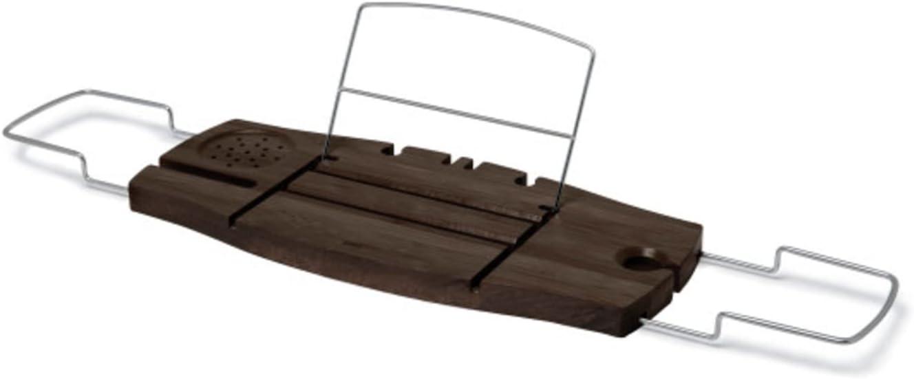 Aquala Extendable Walnut Bamboo Bathtub Caddy with Modern Luxuries