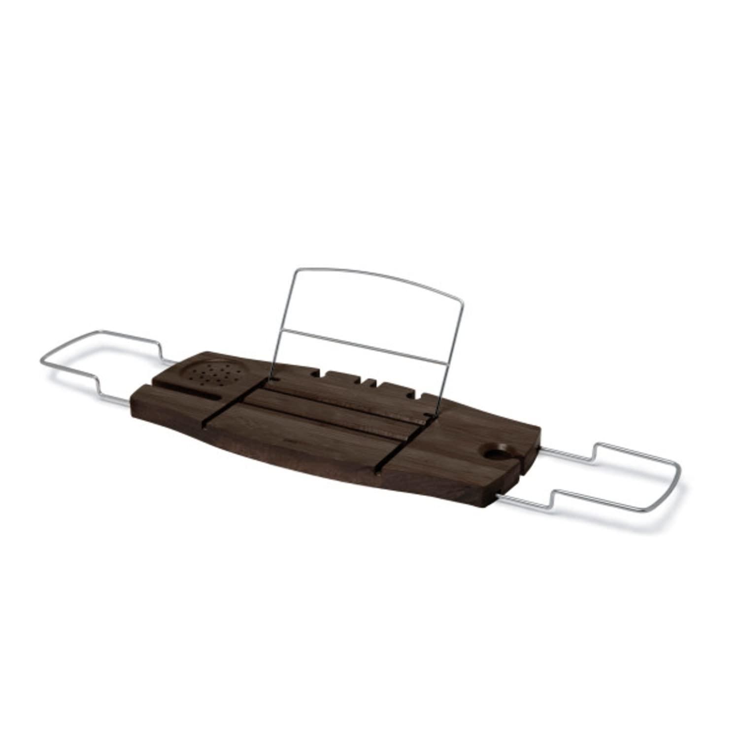 Aquala Extendable Walnut Bamboo Bathtub Caddy with Modern Luxuries