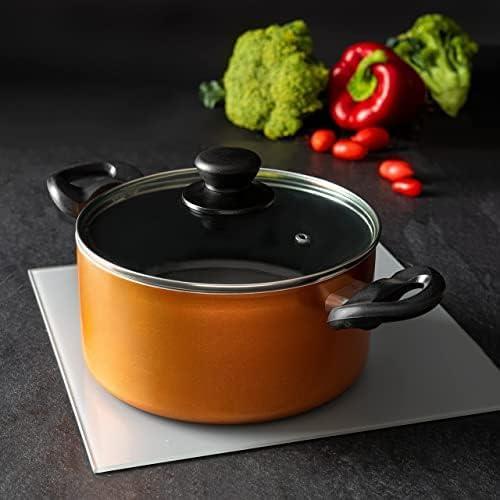 Moss & Stone 4 Peice Pots & Pans Set Nonstick Cookware Set, Aluminum Pots and Pans, Copper Pots and Pans Set with Glass Lid, Dishwasher Safe, Cooking Set