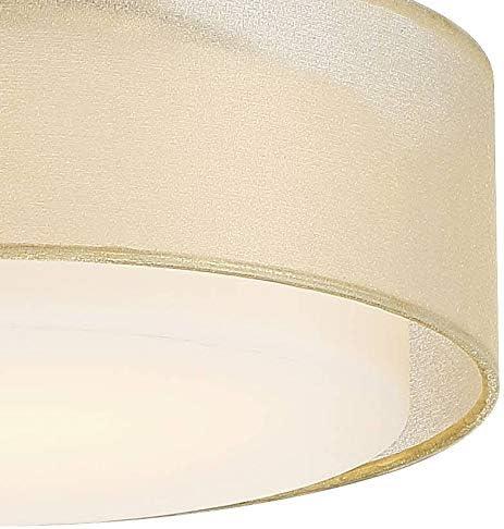 Possini Euro Design Ceiling Light Semi Flush Mount Fixture 12 1/2" Wide Plated Gold 2-Light Sheer Fabric Outer Opal White Glass Drum Shade for Bedroom