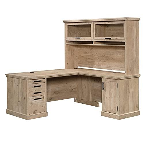 Black Wood L-Shaped Computer Desk with Drawer and Filing Cabinet