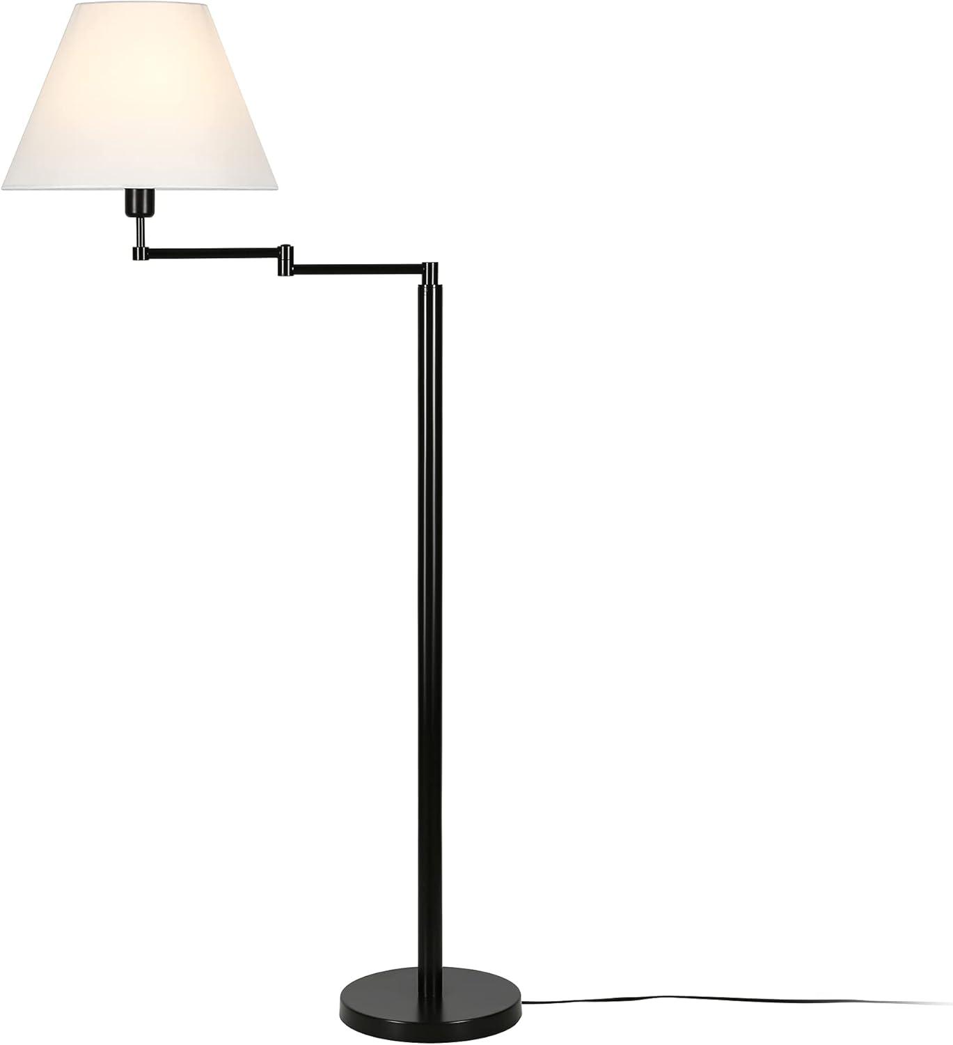 Evelyn&Zoe Moby Swing Arm Floor Lamp with Fabric Empire shade in Blackened Bronze/White