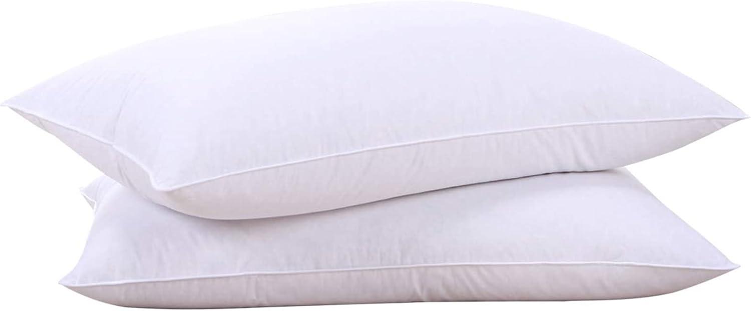 puredown® Goose Feathers Bed Pillows, 100% Cotton Cover, Queen Size Hotel Collection Pillows Set of 2 for Sleeping with Silver Piping, Feather and Polyester Filling