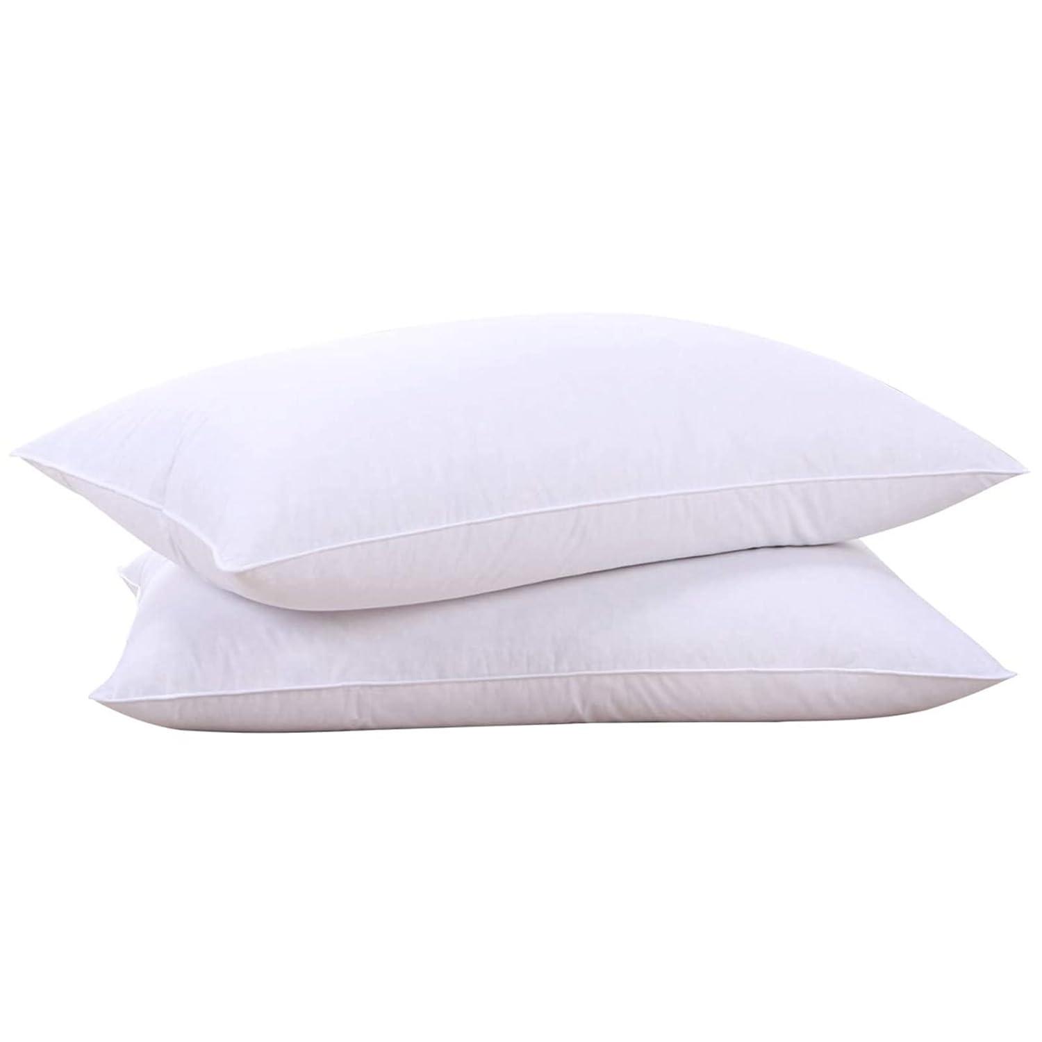 puredown® Goose Feathers Bed Pillows, 100% Cotton Cover, Queen Size Hotel Collection Pillows Set of 2 for Sleeping with Silver Piping, Feather and Polyester Filling