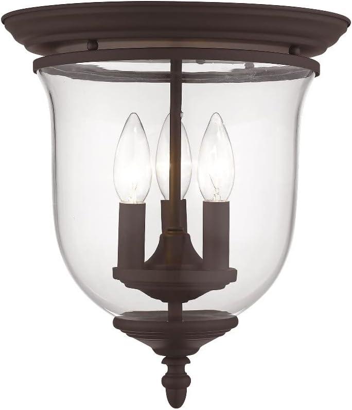 Legacy Bronze 3-Light Flush Mount with Hand Blown Clear Glass