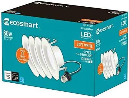 EcoSmart 4-Inch White Integrated LED Recessed Trim Soft White 4-Pack