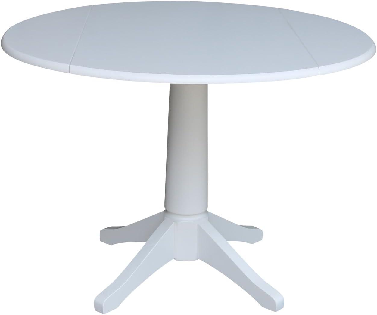 Elegant White 42" Round Solid Wood Extendable Pedestal Dining Table