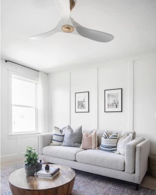 52" Burnished Brass and White 3-Blade Ceiling Fan with Remote