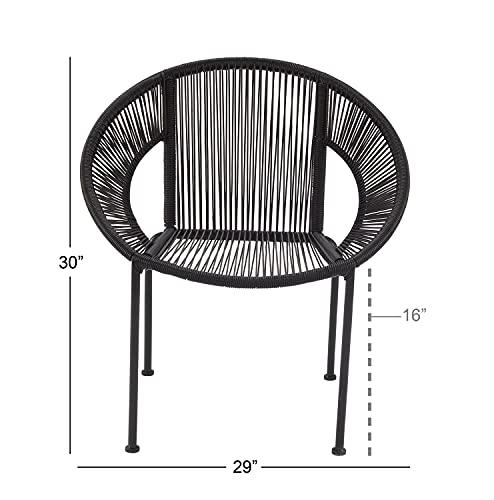 Mid-Century Modern Black Woven Patio Dining Chair