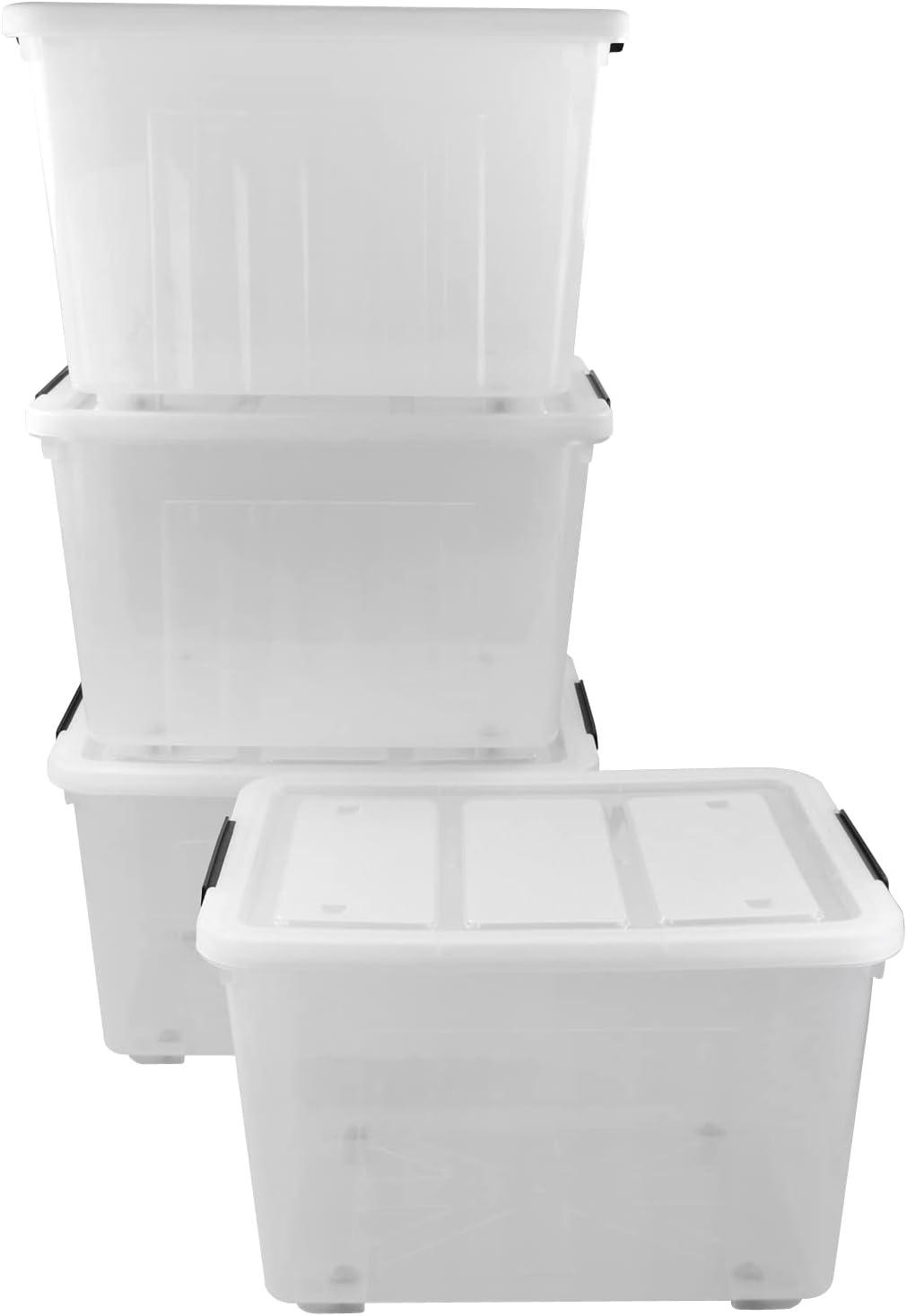 Ggbin 70 Quart Plastic Storage Bins with Wheels, Large Latching Storage Box, 4-Pack