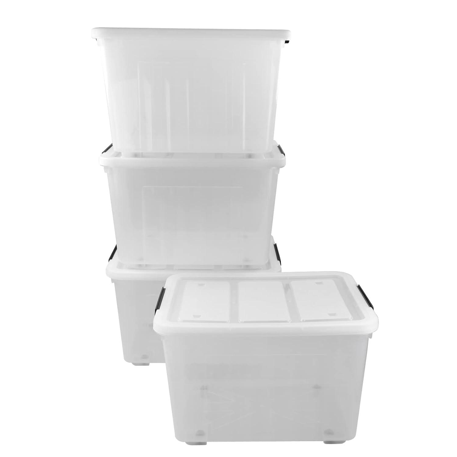 Ggbin 70 Quart Plastic Storage Bins with Wheels, Large Latching Storage Box, 4-Pack