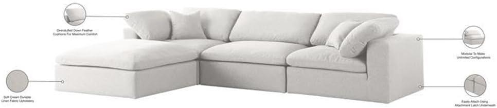 Meridian Furniture Serene Cream Durable Linen Fabric Modular Sectional