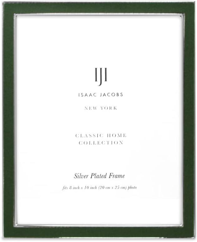 Isaac Jacobs 8x10 Olive Leather with Silver Metal Vertical & Horizontal Picture Frame, Suede Border w/ Black Fabric Easel