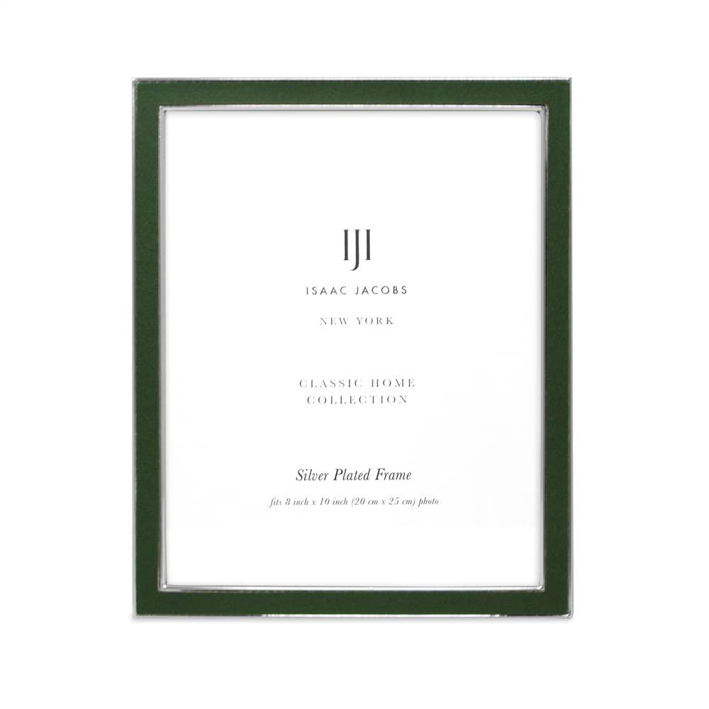 Isaac Jacobs 8x10 Olive Leather with Silver Metal Vertical & Horizontal Picture Frame, Suede Border w/ Black Fabric Easel