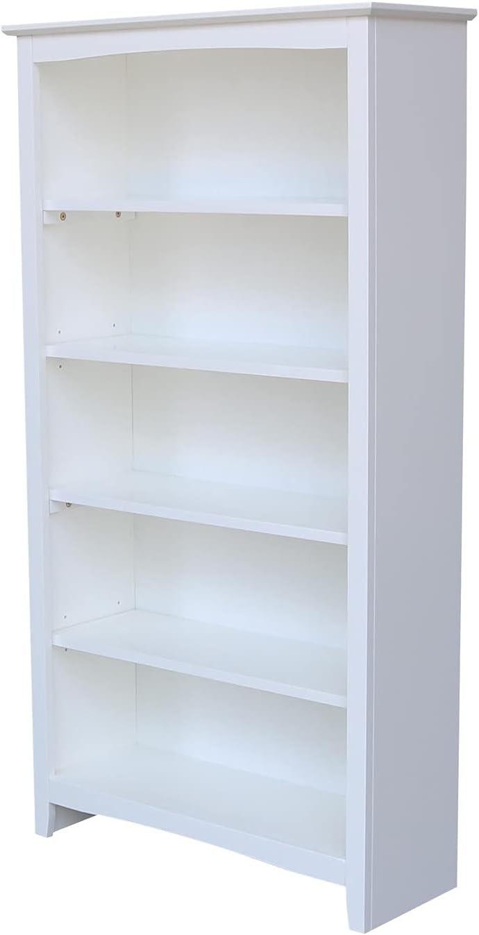 Transitional Solid Hardwood 60" White Shaker Bookshelf