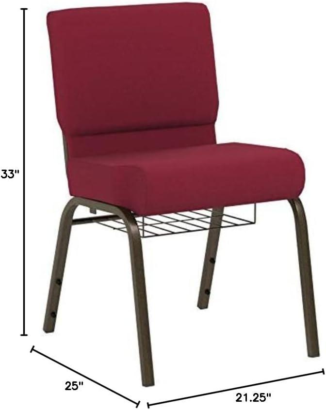 BizChair 4 Pack 21''W Church Chair in Burgundy Fabric with Cup Book Rack - Gold Vein Frame