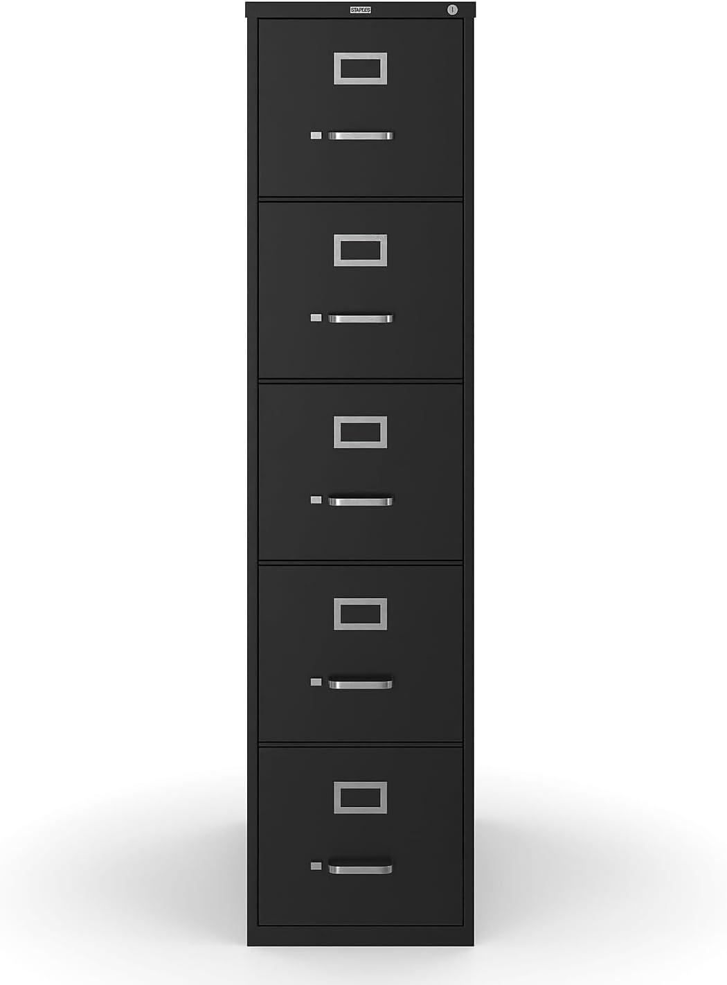 Black Steel 5-Drawer Lockable Vertical Filing Cabinet