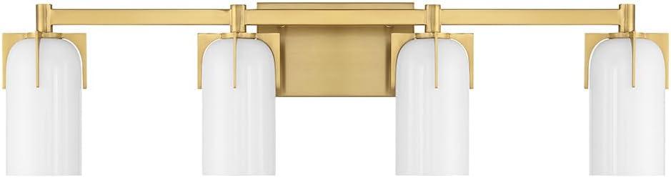 Warm Brass 4-Light Bathroom Vanity with Etched Opal Glass