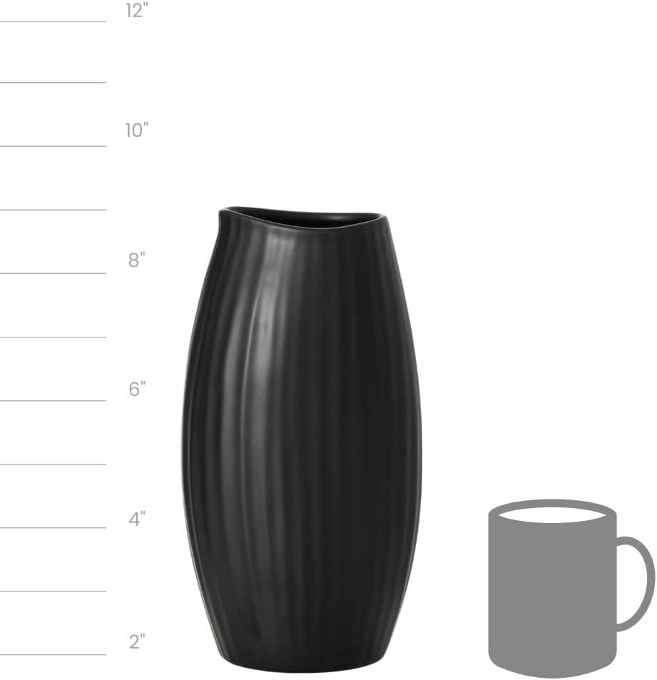 Sullivans 9" Modern Black Ribbed Vase