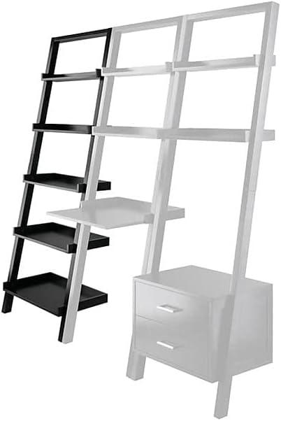 69.36" Bellamy Leaning Shelf Black - Winsome: 5-Tier, Space-Saving, Solid Wood, Wall Secure Bookcase