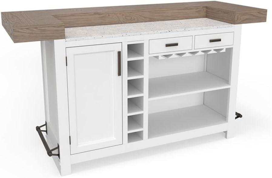 Americana Modern White and Natural Wood Bar with Quartz Top