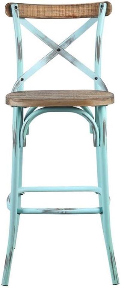 Acme Furniture Zaire Bar Chair in Antique Turquoise and Antique Oak Indoor