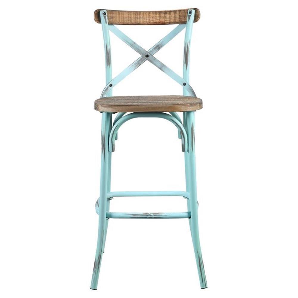 Acme Furniture Zaire Bar Chair in Antique Turquoise and Antique Oak Indoor