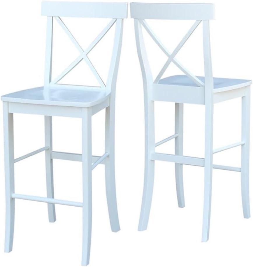 International Concepts Cross Back Solid Wood 30 in. Bar Height Stool in White