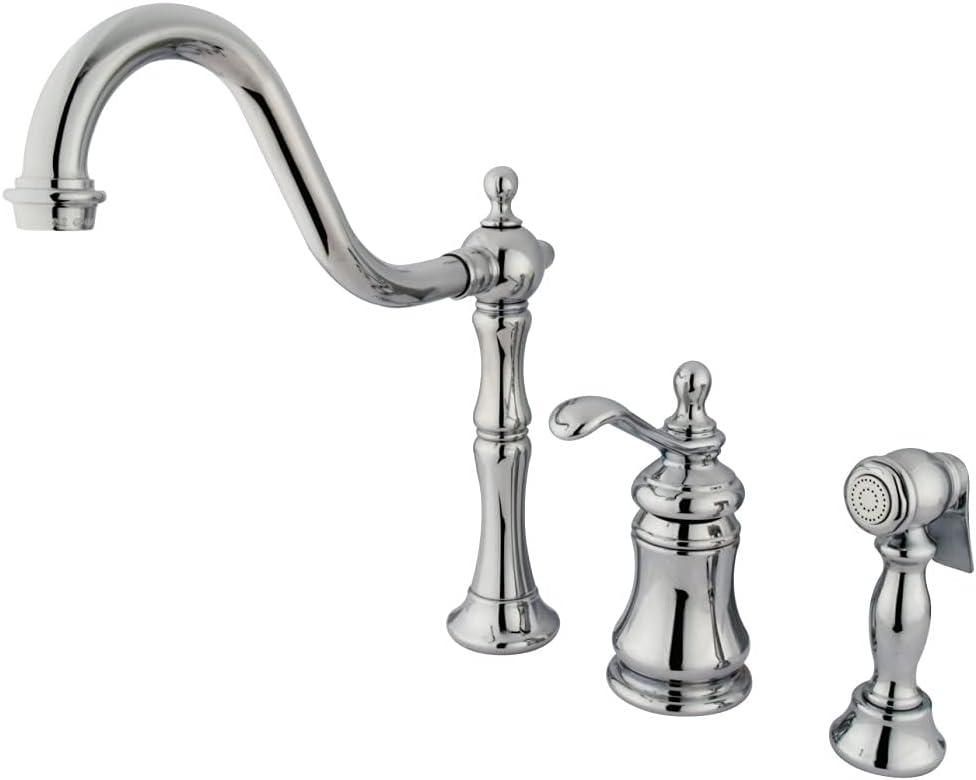 Kingston Brass Templeton Single-Handle 3-Hole Widespread Kitchen Faucet with Brass Sprayer