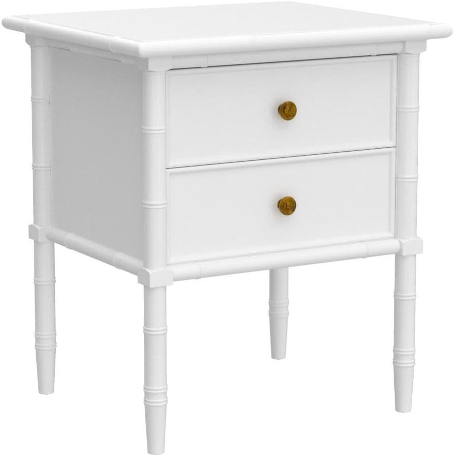 White Bamboo 2-Drawer 25" Transitional Nightstand