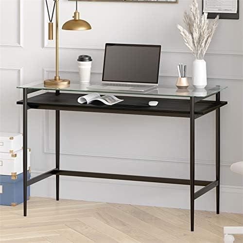 46" Black Bronze Desk with Black Woodgrain Shelf - Henn&Hart