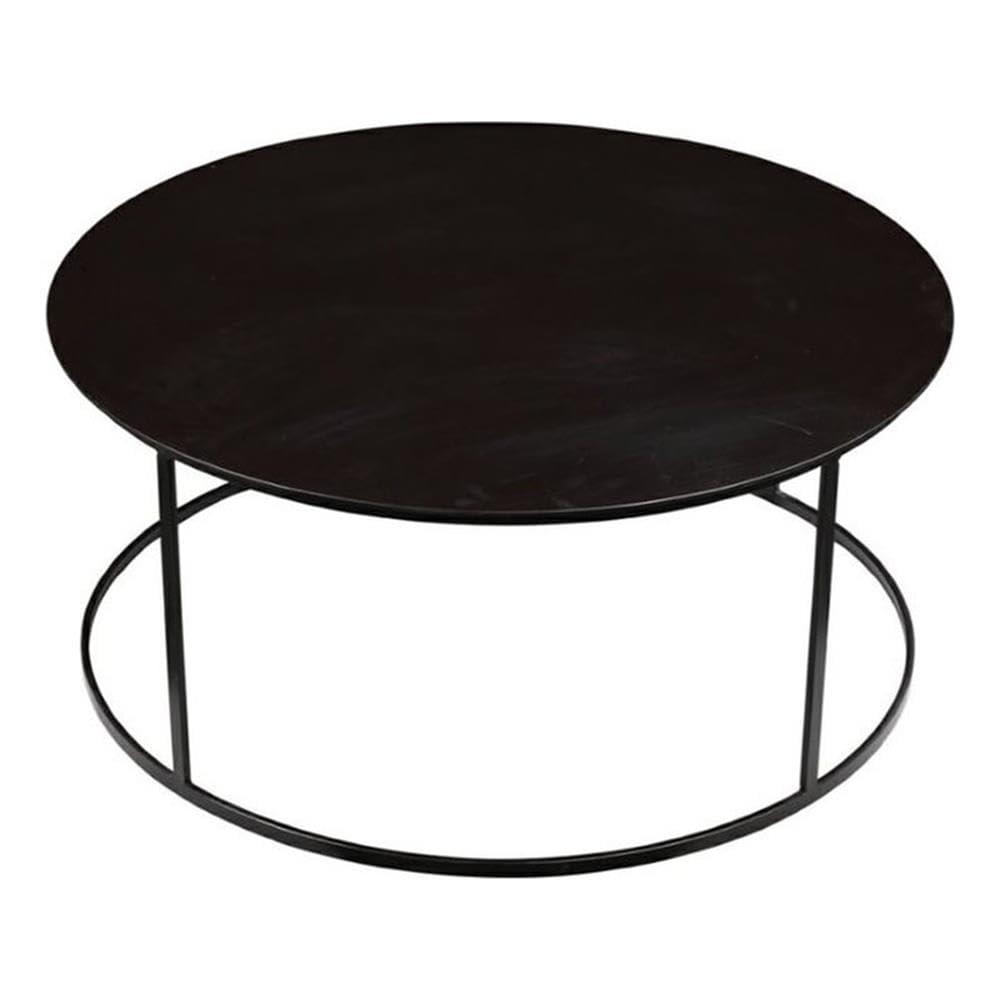 Robertson Round Metal Coffee Table Dark Brown Finish - Boraam: Mid-Century Modern, Pedestal Base, Wood & Iron