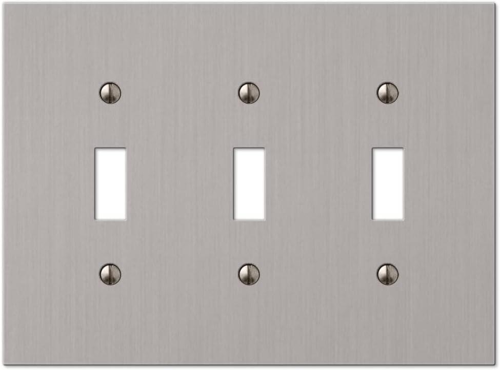 Amerelle 55TTTBN Elan Wallplate, 3 Toggle, Cast Metal, Brushed Nickel, 1-Pack