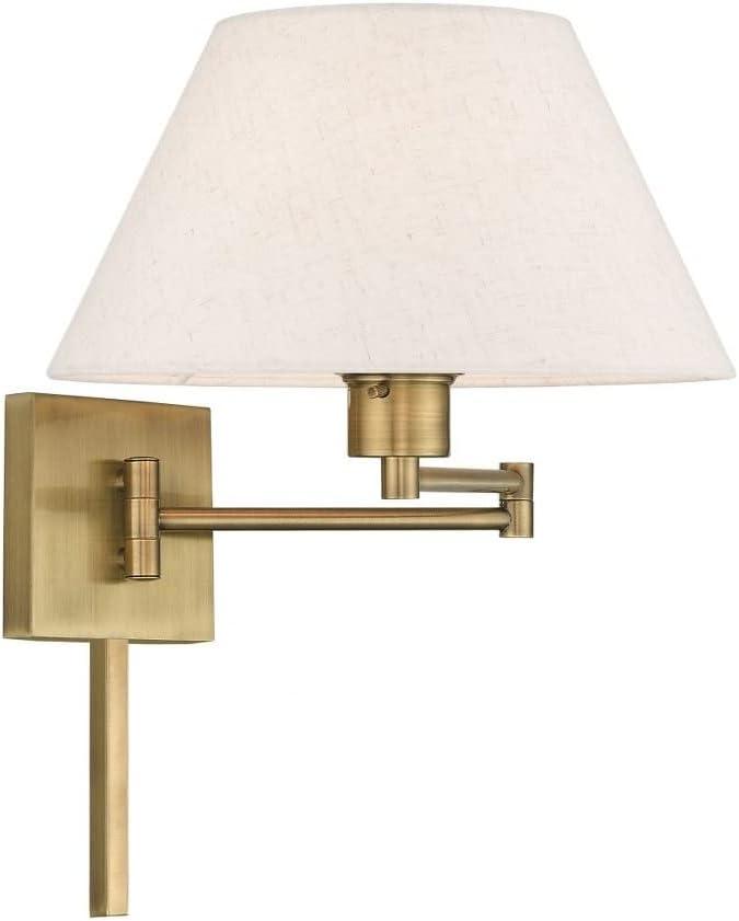 Bronze Finish Swing Arm Wall Lamp with Oatmeal Fabric Shade