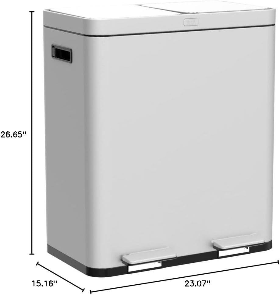 Home Zone Living 15.8 Gallon Stainless Steel Dual Kitchen Trash Can with CleanAura
