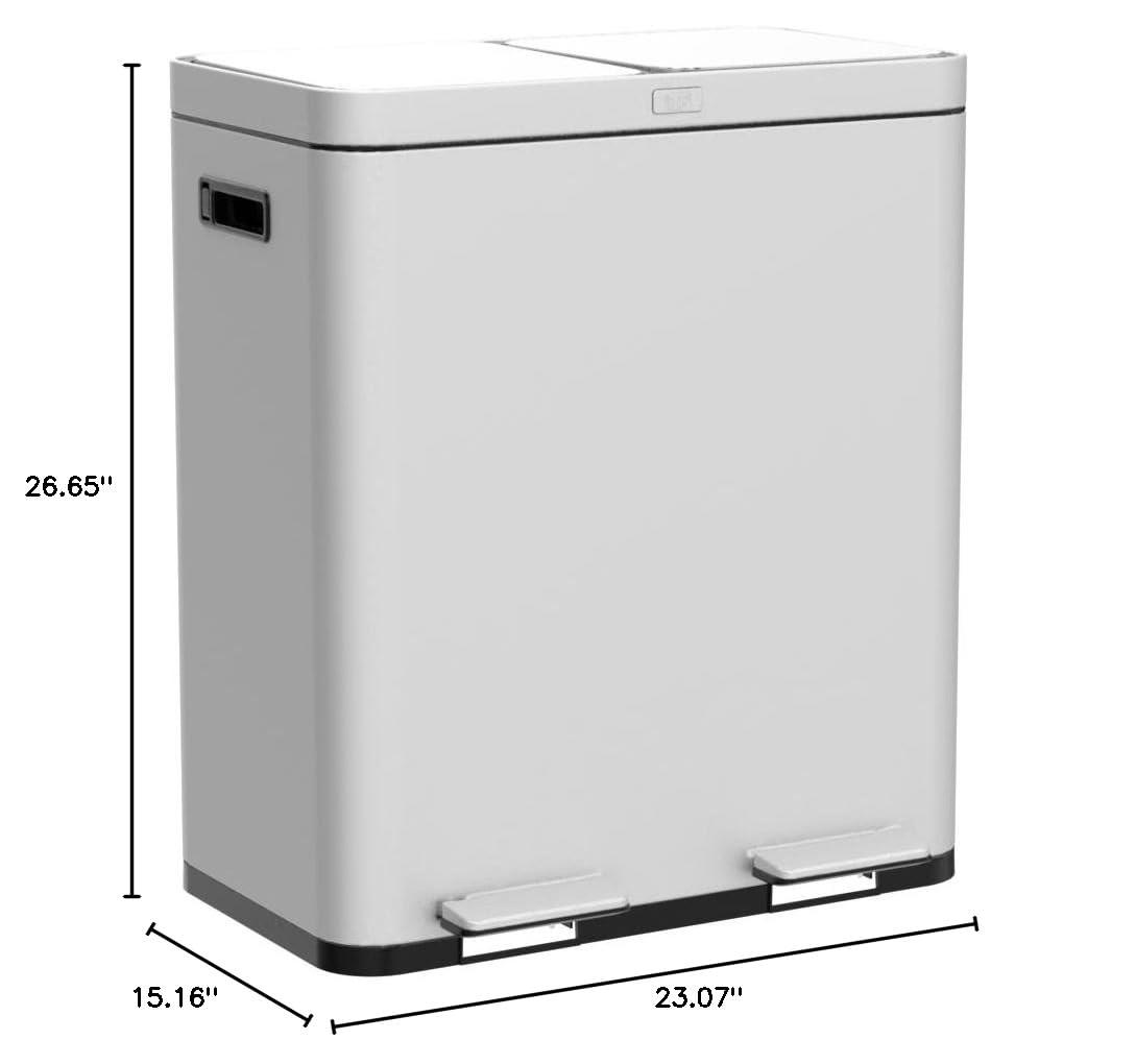 Home Zone Living Home Zone Living 16 Gallon Stainless Steel Dual Trash and Recycling Can with CleanAura Odor Control and Soft-Close Lids