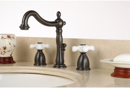 Kingston Brass KB1975PX Kingston Brass Heritage Two-Handle 3-Hole Deck Mount Widespread Bathroom Faucet with Pop-Up Drain