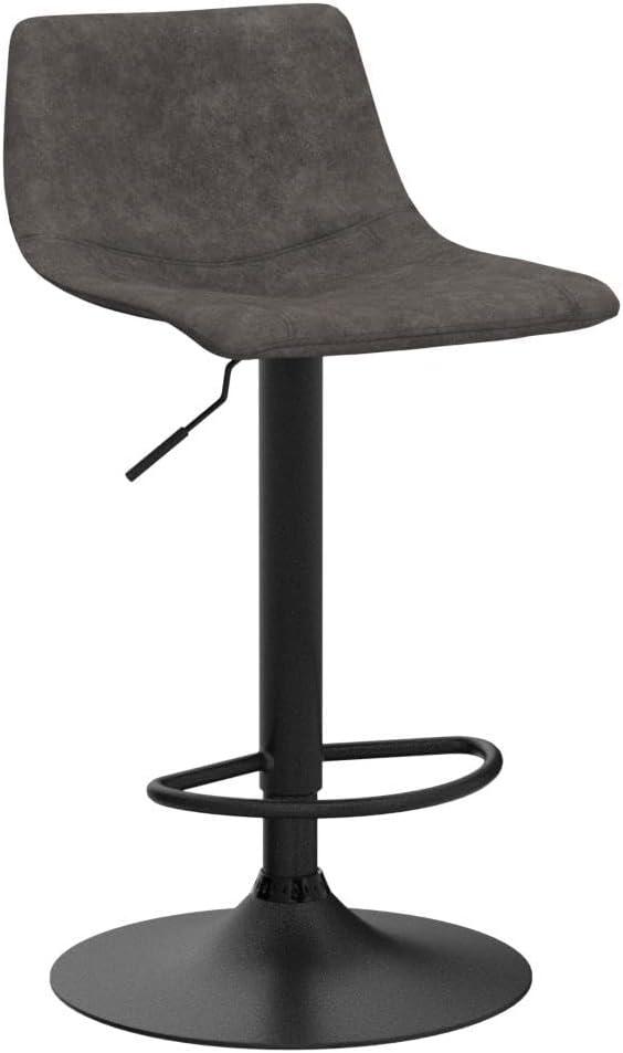 Adjustable Gray Leather Swivel Bar Stools with Metal Base, Set of 2