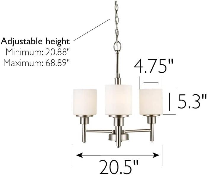 Design House 556647 Aubrey Transitional 3-Light Indoor Chandelier Dimmable Frosted Glass for Entryway Dining Room Foyer, Satin Nickel