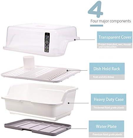 Medium Size Dish Drying Rack and Drain Board with Lid Cover, Tomorotec 16" x 12.2" x 10.6" Nursing Bottle Holder, Kitchen Plate Cup Dish Drying Rack Tray Cutlery Dish Drainer