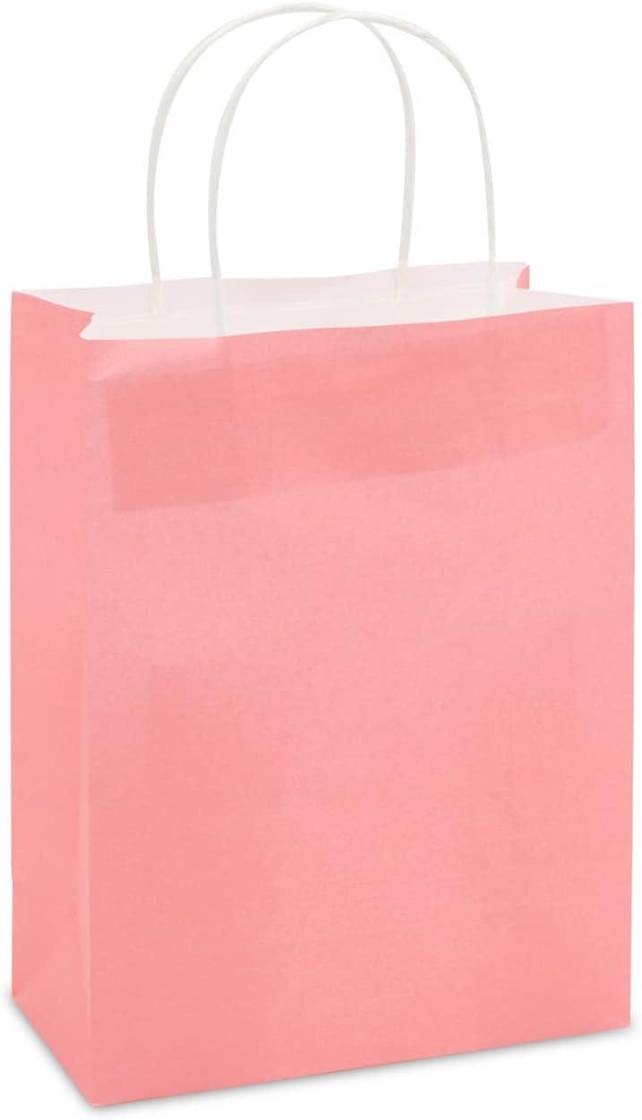 Sparkle and Bash Pink Kraft Paper Party Goodie Bags with Handles 25 Pack 8x4x10 Inches