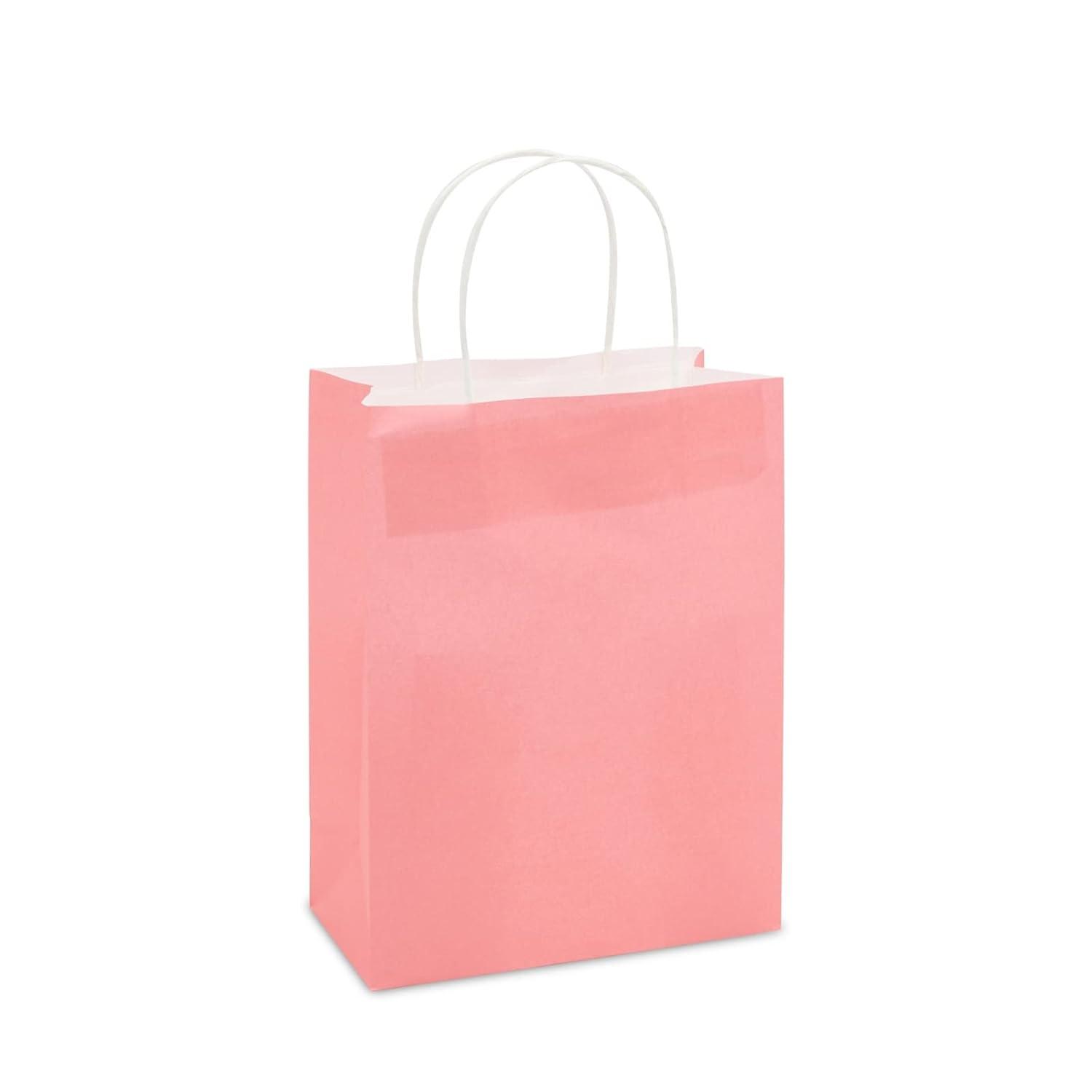 Sparkle and Bash Pink Kraft Paper Party Goodie Bags with Handles 25 Pack 8x4x10 Inches