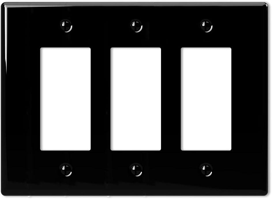 Amerelle 3000RRRBK Metro Wallplate, 3 Rocker, Ceramic, Black, 1-Pack