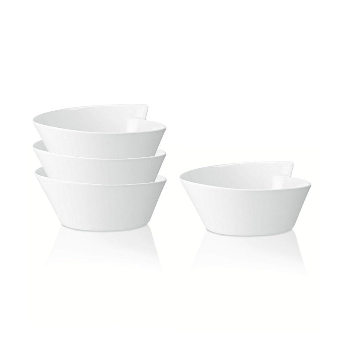 White Ceramic Round Microwave Safe Soup Bowls, Set of 4