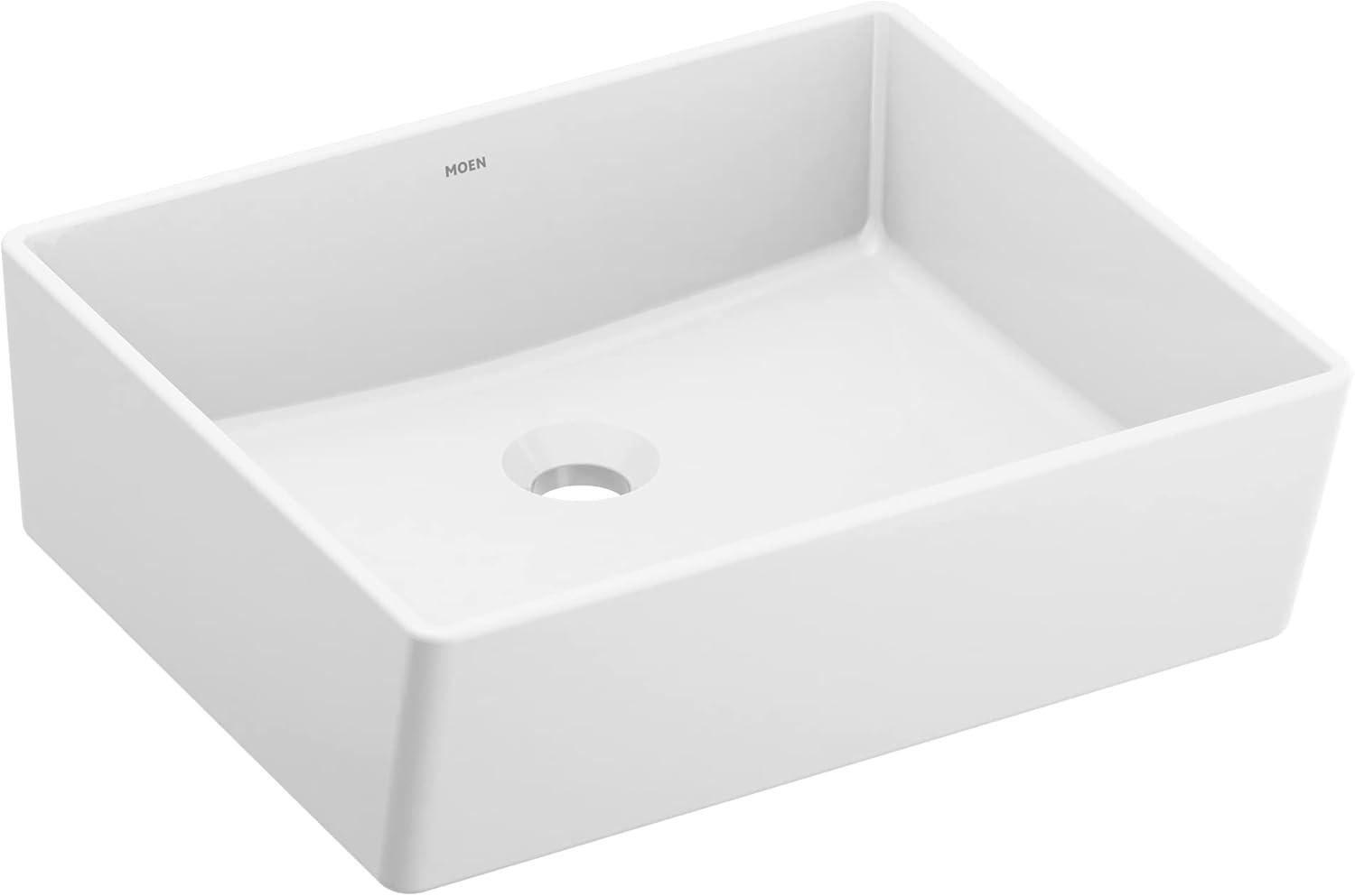 Moen BGCW10RV1618 White Vitreous China Vessel Sink For Bathroom, 18 X 15.75 X 6 Inch Rectangle Sink With Porcelain Ceramic Bowl