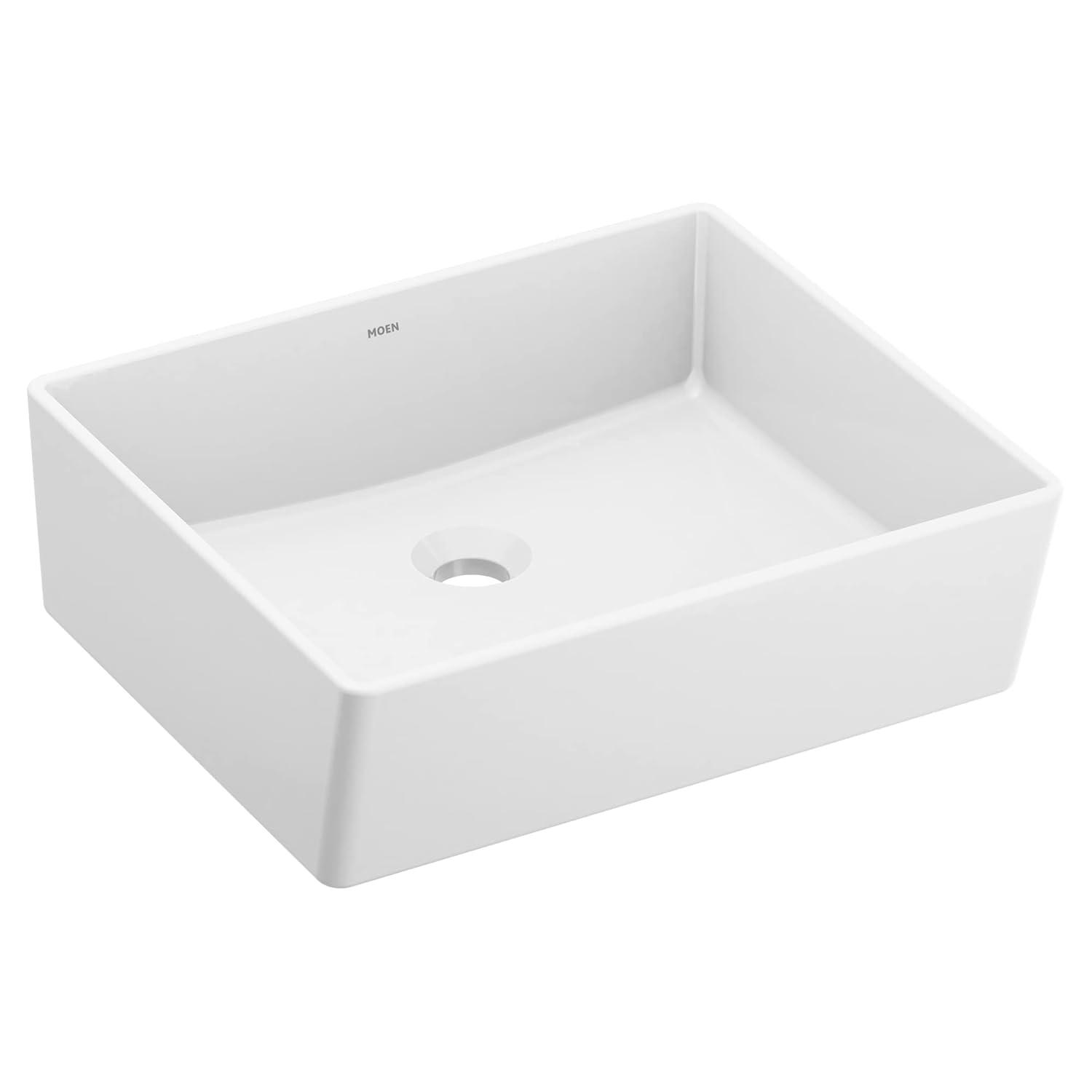 Moen BGCW10RV1618 White Vitreous China Vessel Sink For Bathroom, 18 X 15.75 X 6 Inch Rectangle Sink With Porcelain Ceramic Bowl