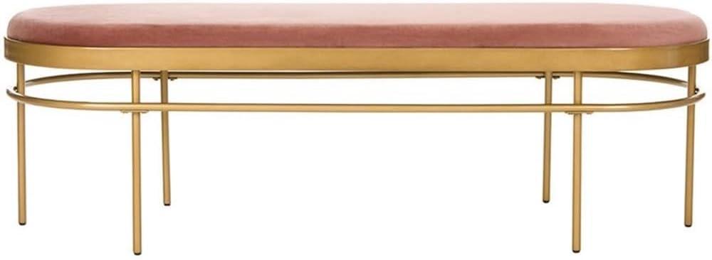 Sylva Oval Bench - Slate Blue Velvet/Gold - Safavieh